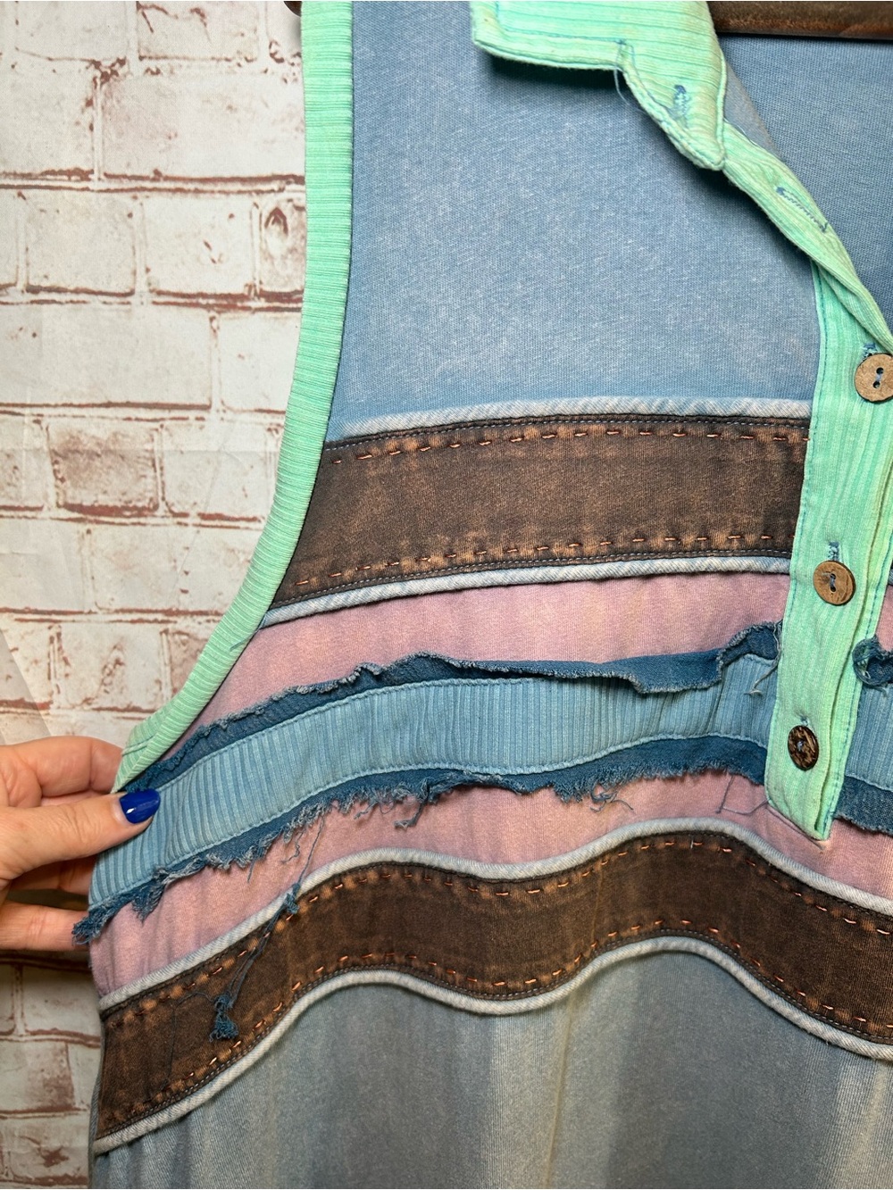 Oli & Hali Chambray Colorblock Sleeveless Oversized Tiered Boho Maxi Dress XL - Picture 6 of 7